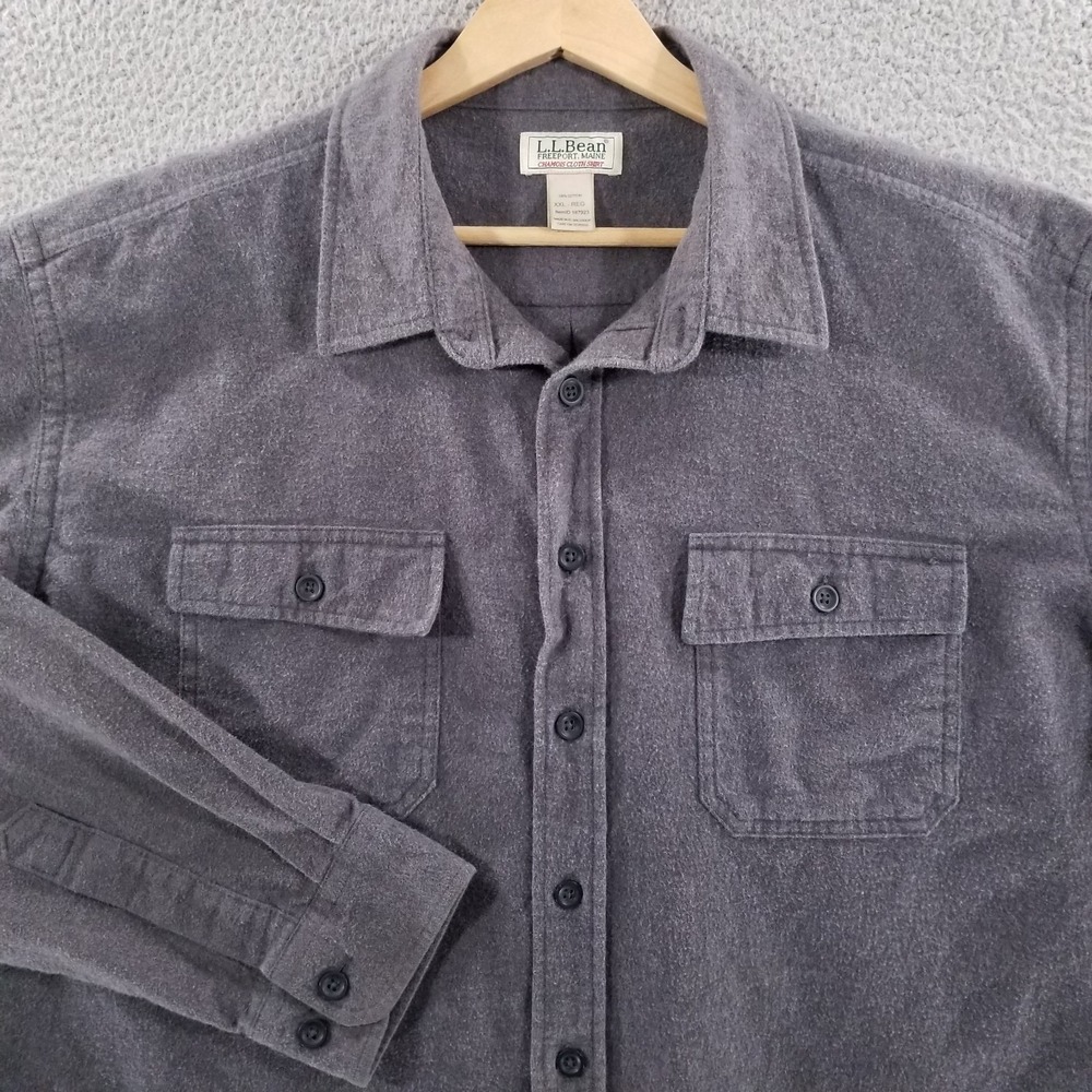 LL Bean Shirt Mens XXL Gray Chamois Cloth Heavy Flannel Outdoor Workwear Lodge